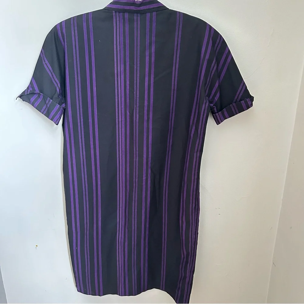 Gianni Versace Vintage Shirt Dress Purple Stripe XS Fit Made in Italy - Picture 6 of 10